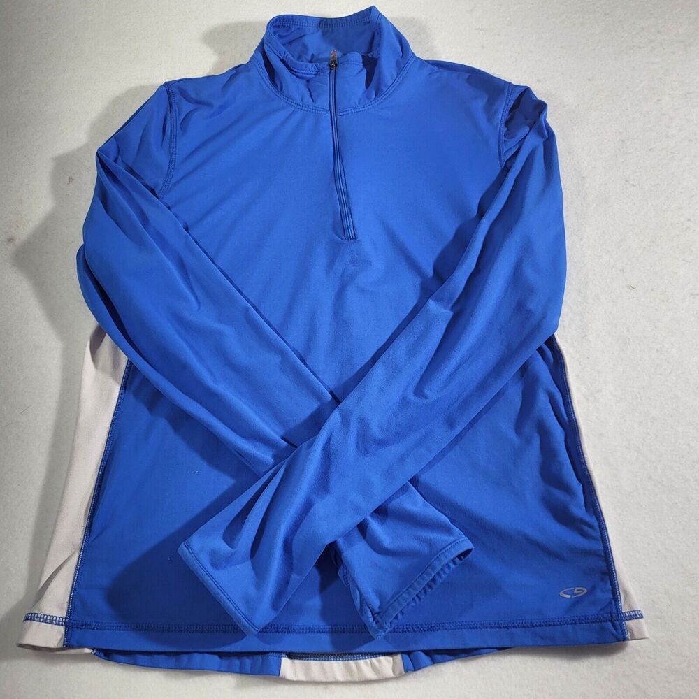 CHAMPION Womens Activewear Pullover 1/4 Zip Blue Long Sleeve Bk Ruffle Trim Sz L